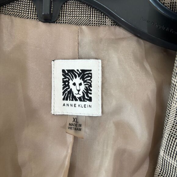 Anne Klein Tan Brown Plaid Windowpane Blazer Jacket XL Open Front Old Money - Picture 6 of 10